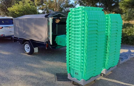 Moving boxes being loaded into a trailer